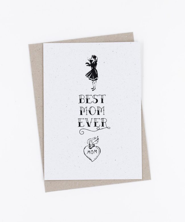 Siebdruck Grußkarte Tattoo · Best Mom Ever