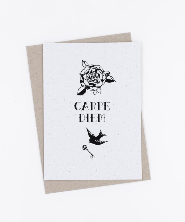 Siebdruck Grußkarte Tattoo · Carpe Diem