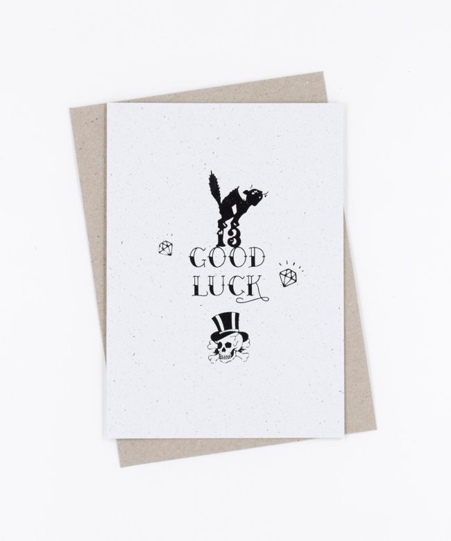 Siebdruck Grußkarte Tattoo · Good Luck