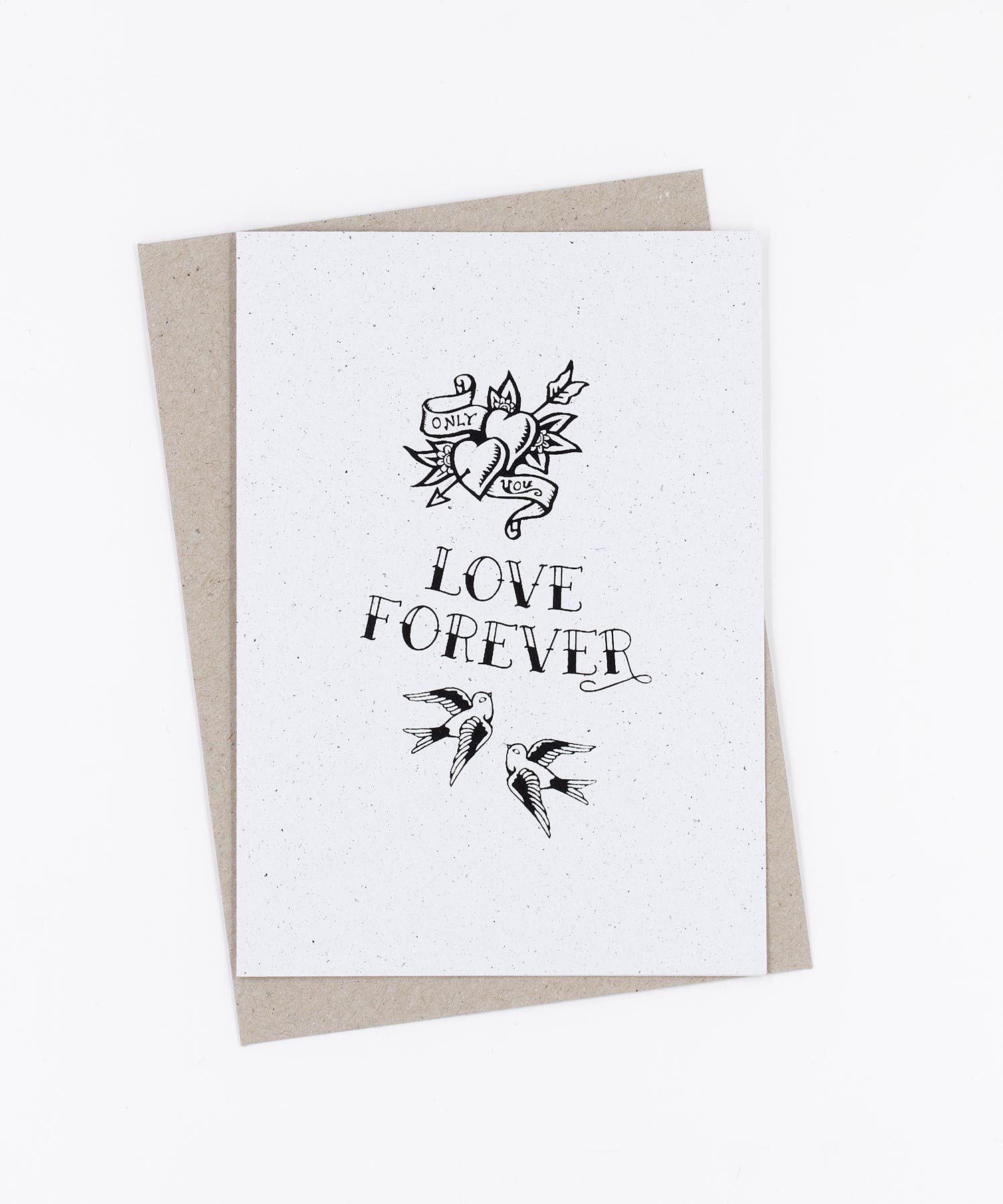Siebdruck Grußkarte Tattoo · Love Forever