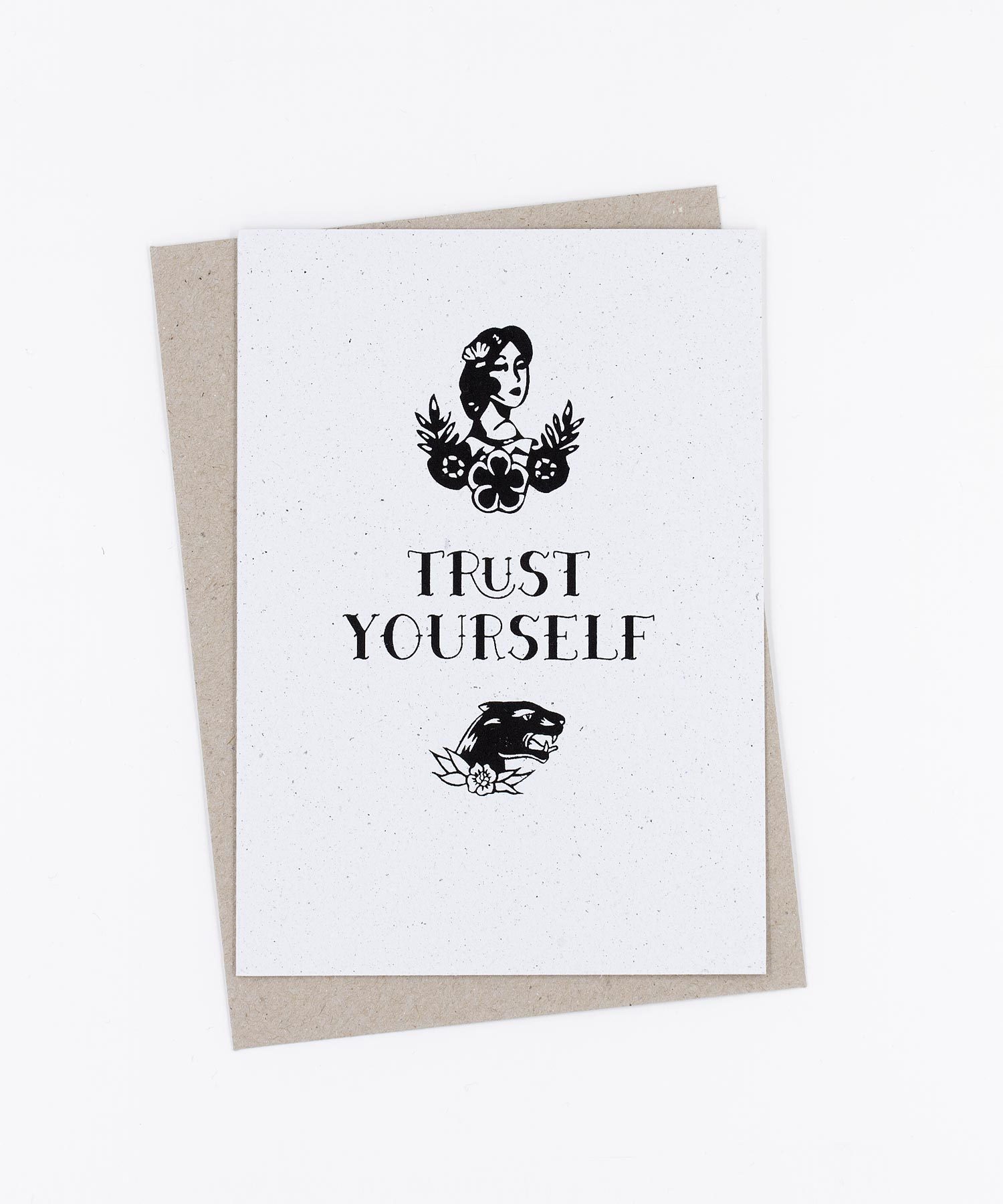 Siebdruck Grußkarte Tattoo · Trust Yourself