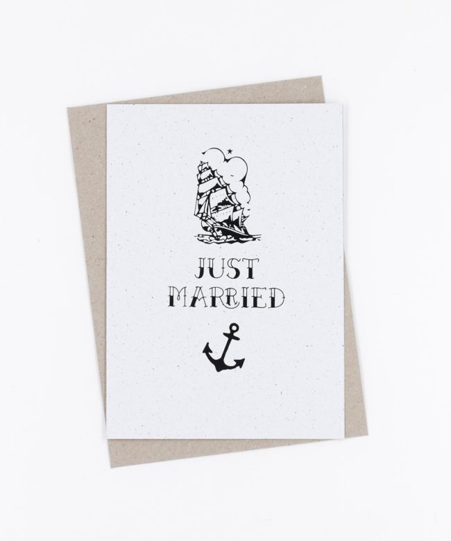 Siebdruck Hochzeitskarte Tattoo · Just Married