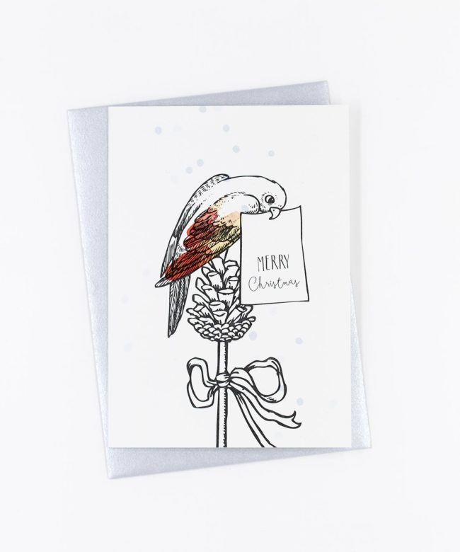 Weihnachtskarte Vogel im Schnee