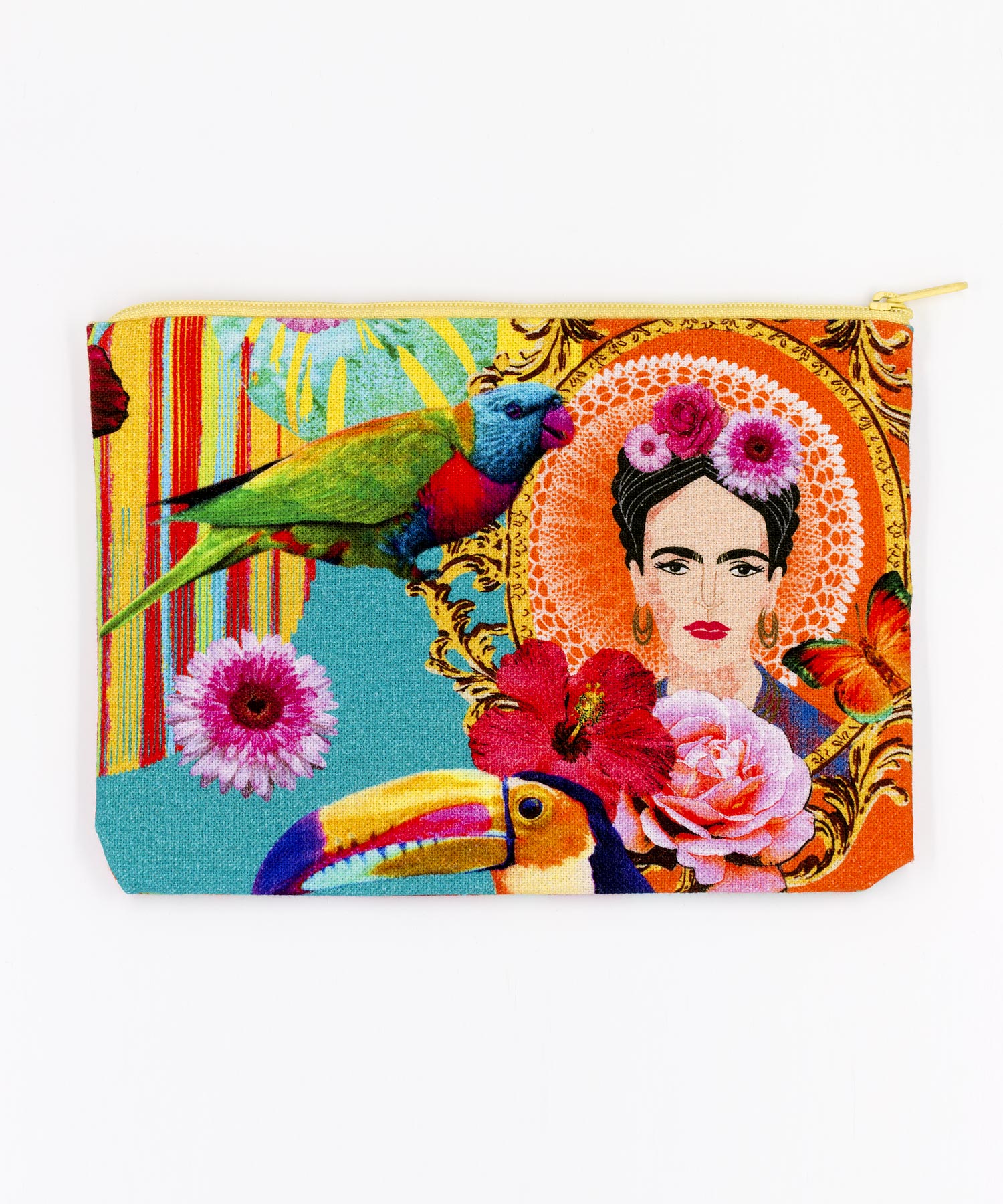 Kosmetiktasche Frida Kahlo mit Blumen und Vögeln